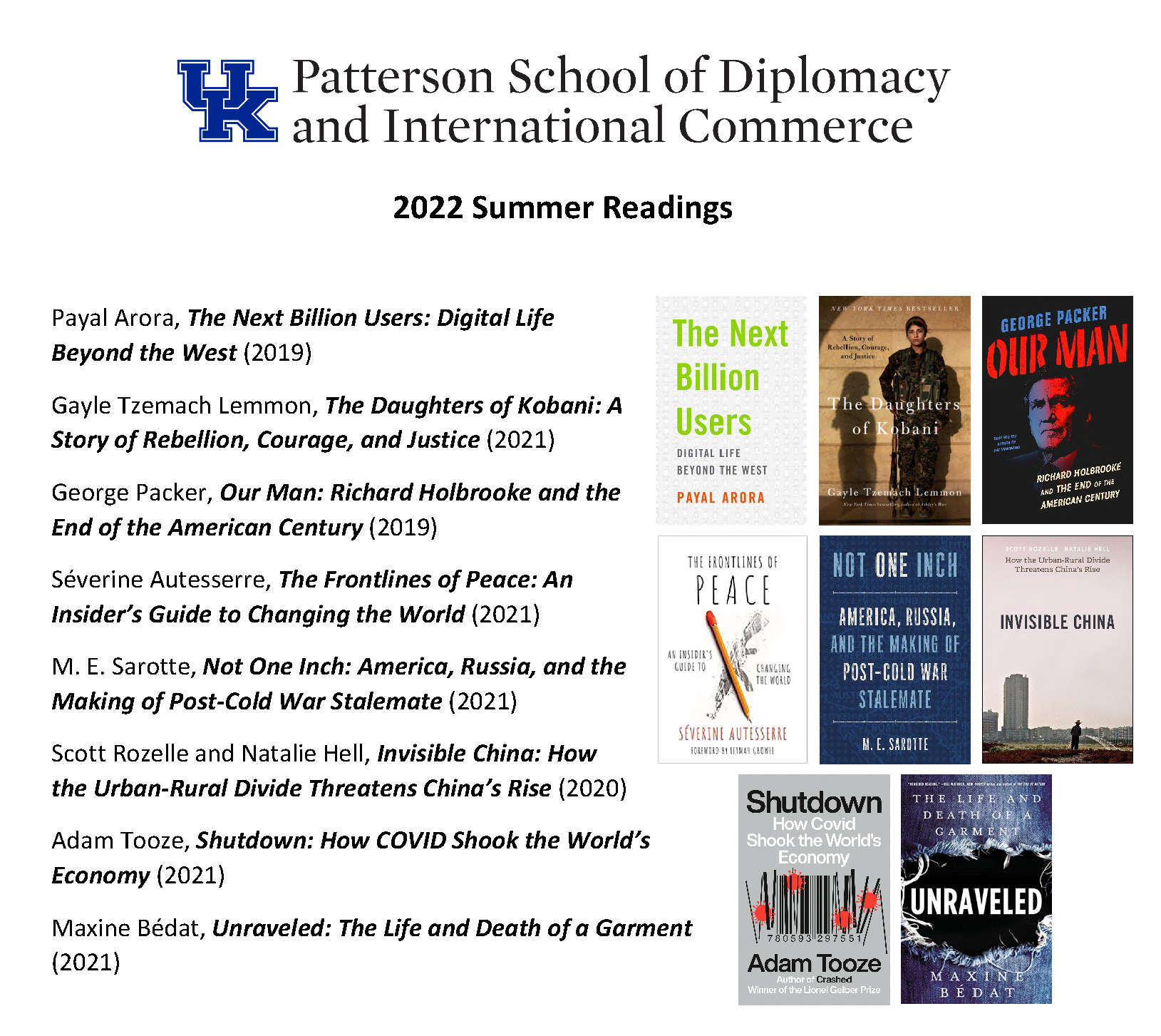 Summer Reading Patterson School of Diplomacy and International Commerce