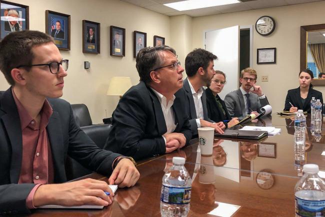 Students are briefed during a 2018 trip to Washington D.C.