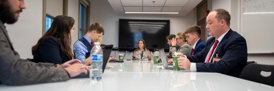 Students are advised by an alum during the 2024 Fall Negotiation Sim